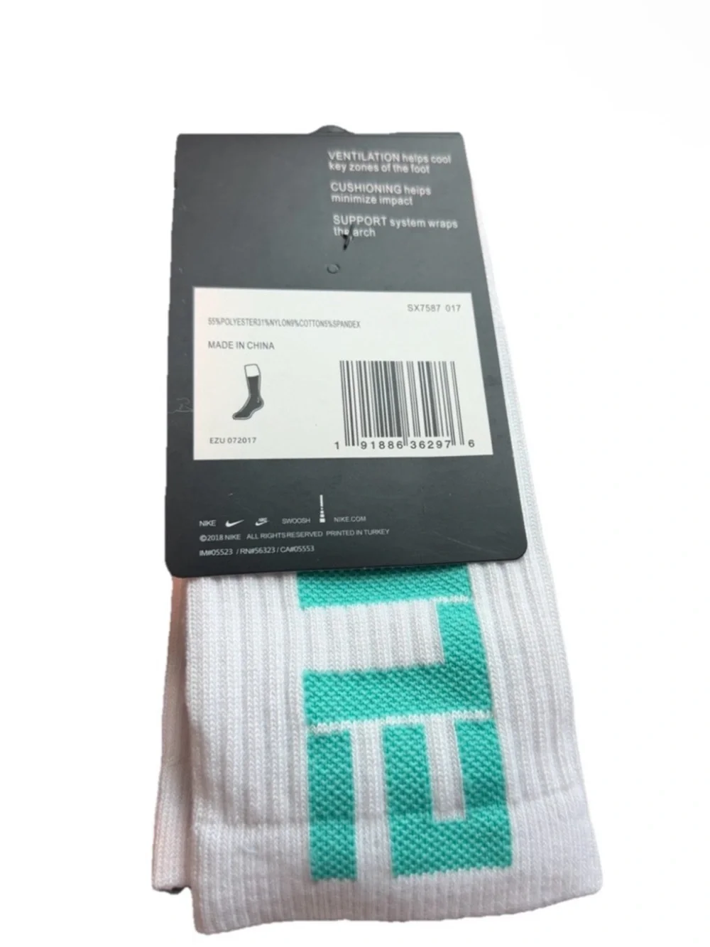 Nike Elite Crew Socks - White/Teal Accent